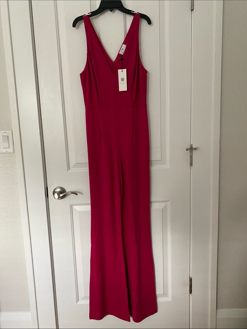 Socialite Sleeveless V-Neck Wide-Leg Jumpsuit in Hot Pink